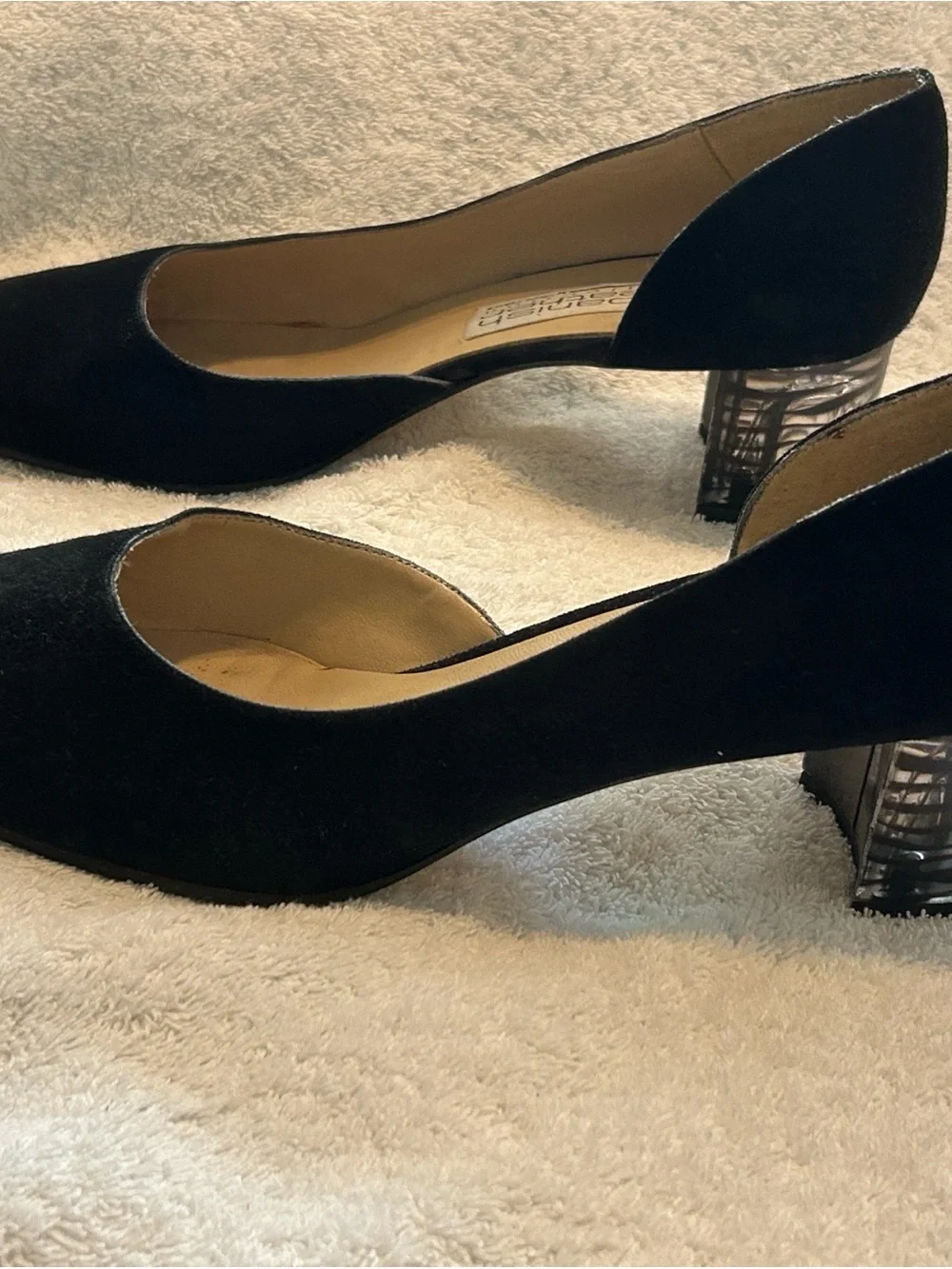 Black Suede Low Block Heel Pumps